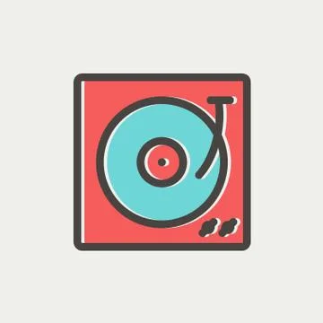 Turntable with vinyl disc thin line icon Illustrazione stock