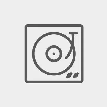 Turntable with vinyl disc thin line icon 库存插图