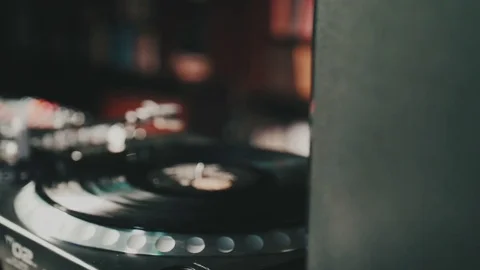 Turntable vinyl record player. Retro audio equipment for disc jockey. Sound Stock Footage 84112903