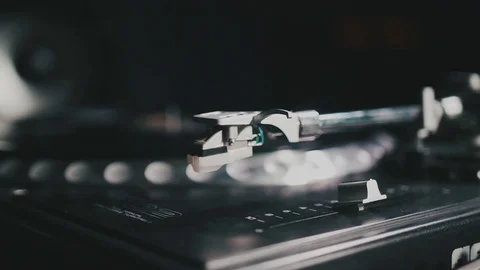 Turntable vinyl record player. Retro audio equipment for disc jockey. Sound Stock Footage 84113884