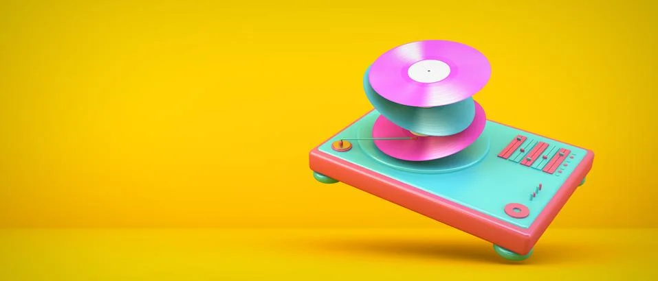 Turntable on yellow background Stock Illustration
