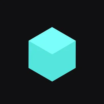 Turquoise 3D Cube on Black Background. Simple Elegant Isolated Element Stock Illustration