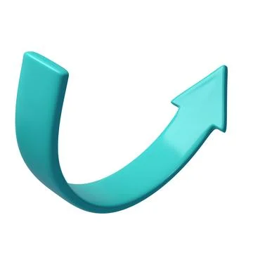 Turquoise 3d half circle arrow up direction. Sign or icon for web button and Stock Illustration