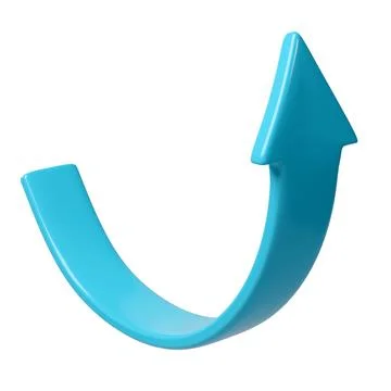 Turquoise 3d half circle arrow up direction. Sign or icon for web button and Stock Illustration