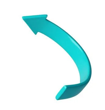 Turquoise 3d half circle arrow up direction. Sign or icon for web button and Illustrazione stock