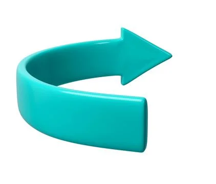 Turquoise 3d half circle arrow up direction. Sign or icon for web button and Stock Illustration
