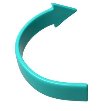 Turquoise 3d half circle arrow up direction. Sign or icon for web button and Stock Illustration