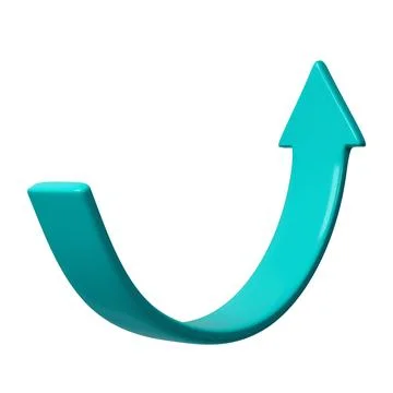 Turquoise 3d half circle arrows up direction. sign or icon for web button and Stock Illustration