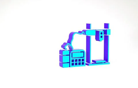 Turquoise 3D printer icon isolated on white background. Minimalism concept. 3 Stock Illustration