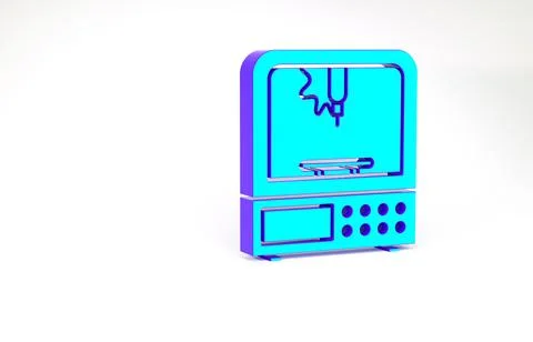 Turquoise 3D printer icon isolated on white background. Minimalism concept. 3 Illustrazione stock