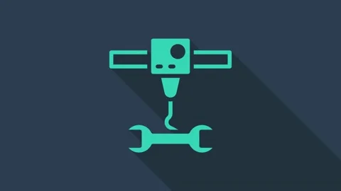 Turquoise 3D printer wrench spanner icon isolated on blue background. 3d Video stock 155544988