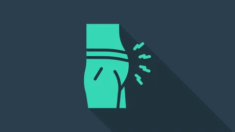 Turquoise Abdominal bloating icon isolated on blue background. Constipation or Stock Footage 146196796