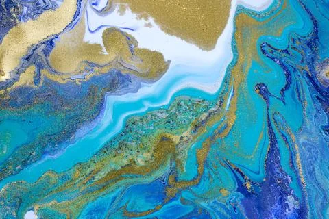 Turquoise abstract background. Navy liquid ink pattern. Stock Illustration