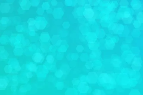 Turquoise abstract defocused background, hexagon shape bokeh pattern. Illustrazione stock