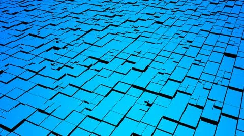 Turquoise abstraction with moving square elements, cool light and shadows. Stock Illustration