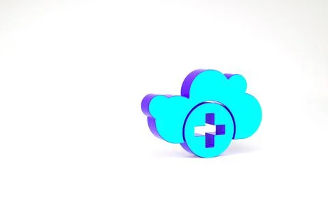 Turquoise Add cloud icon isolated on white background. Data storage on the cl Illustrazione stock