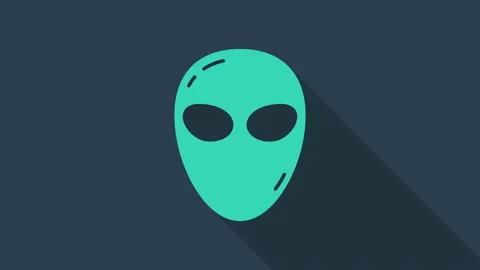 Turquoise Alien icon isolated on blue background. Extraterrestrial alien face or Stock Footage 146194372