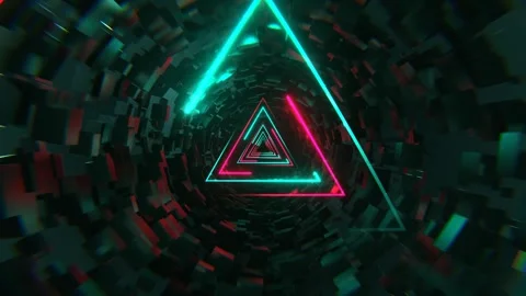 Turquoise and Pink Neon Sci-Fi Triangular Tunnel Background VJ Loop 4K Stock Footage 294909745