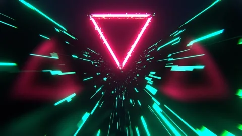 Turquoise and Pink Triangle Strobe Neon Futuristic Corridor Background VJ Lo Stock Footage 297470547