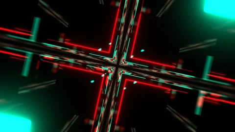 Turquoise and Red Abstract Square Neon Tunnel Background VJ Loop 4K Stock Footage 294908911