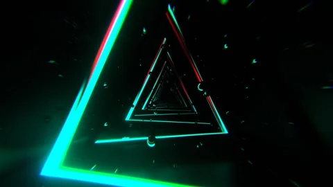 Turquoise and Red Abstract Triangular Corridor with Levitating Spheres Backg Stock Footage 299686098