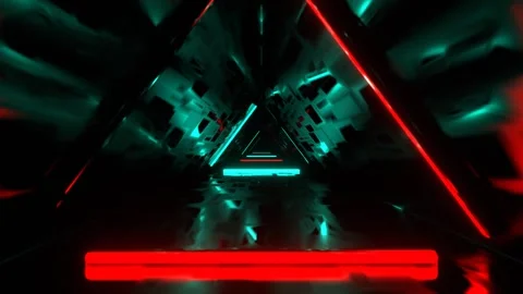 Turquoise and Red Flashing Triangular Neon Corridor Background VJ Loop in 4K Stock Footage 314363830