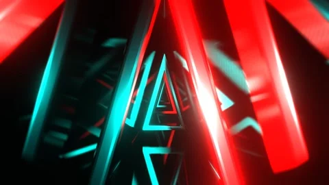 Turquoise and Red Infinity Neon Triangle Portal Background VJ Loop l 4K Stock Footage 301620769