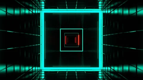 Turquoise and Red LED Dynamic Square Strobe Tunnel Background VJ Loop 4K Stock Footage 304661657