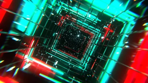 Turquoise and Red Mesh Square Neon Portal Background VJ Loop l 4K Stock Footage 303145564