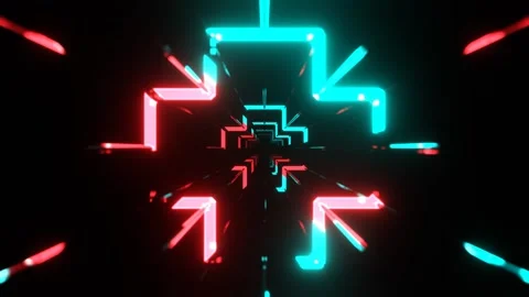 Turquoise and Red Neon Segmented Lighting Neon Corridor Background VJ Loop i Vídeos de archivo 334718243