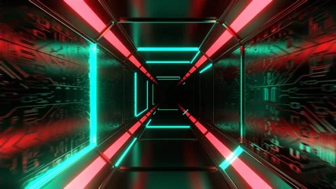 Turquoise and Red Neon Strobe Texture Chip Corridor Background VJ Loop l 4K Stock Footage 303145490
