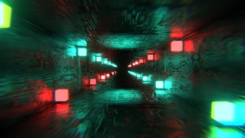 Turquoise and Red Neon Stroboscopic Cybernetic Tunnel Background VJ Loop l 4 Stock Footage 303566413