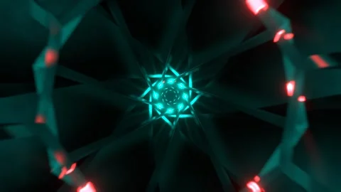 Turquoise and Red Psychedelic Abstract Strobe Neon Hallway Background VJ Loo Stock Footage 300945764