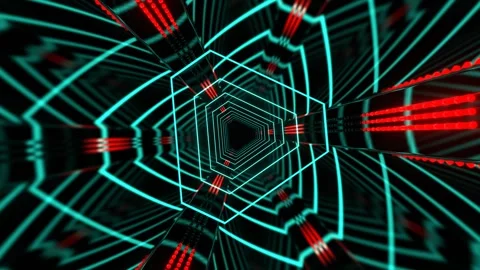 Turquoise and Red Rotating Neon Tunnel with Appearance Effect Background VJ  Video stock 344098003