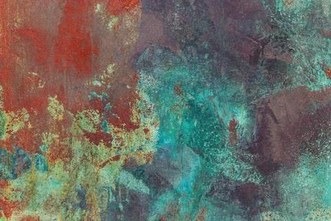 Turquoise and red rustic texture background with craquelure. Multi-colored. Stock Photos