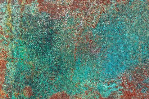 Turquoise and red rustic texture background with craquelure. Multi-colored. Stock Photos
