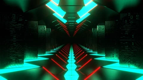 Turquoise and Red Sci-Fi Corridor with Microcircuit Texture Background VJ Lo Stock Footage 300365452