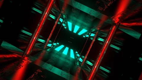 Turquoise and Red Sci-Fi Strobe Light Beams Tunnel Background VJ Loop l 4K Stock Footage 304060414