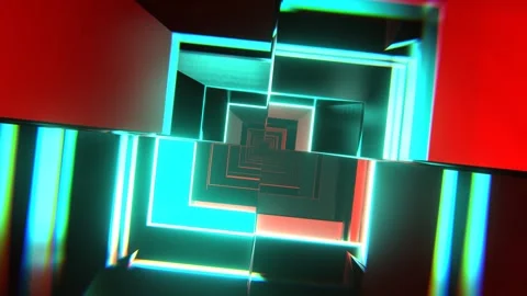 Turquoise and Red Shape-Shifting Cuber Tunnel Background VJ Loop l 4K Stock Footage 302560534