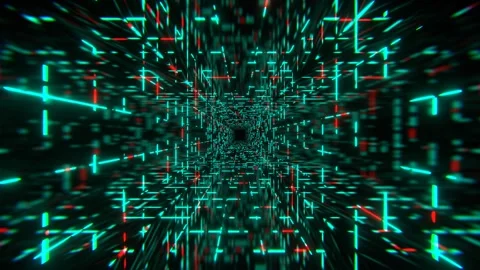 Turquoise and Red Simple Square Cyber ​​Tunnel Background VJ Loop in 4K Stock Footage 306135008