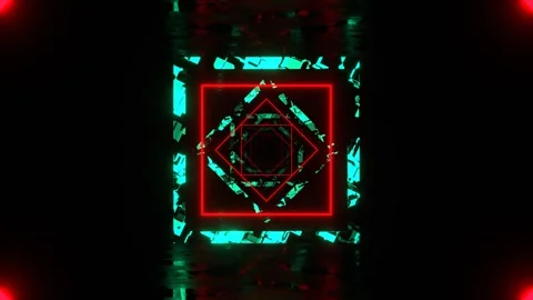 Turquoise and Red Square Abstract Hallway Background VJ Loop l 4K Stock Footage 299568482