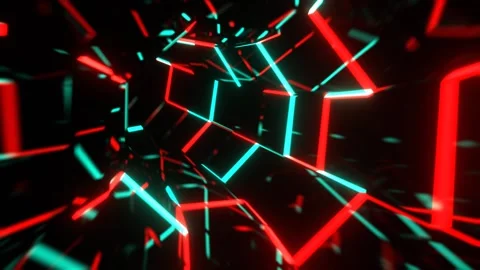 Turquoise and Red Strobe Abstract Neon Octagonal Portal Background VJ Loop l Stock Footage 298195699