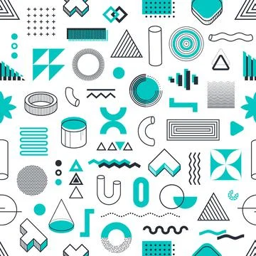 Turquoise and white Memphis shape seamless pattern Stock Illustration