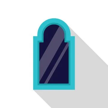Turquoise arched window casting long shadow on white background Stock Illustration