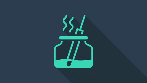 Turquoise Aroma diffuser icon isolated on blue background. Glass jar different Stock Footage 167865425