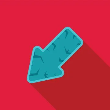 Turquoise arrow pointing down right on a red background, featuring cracks pat Stock Illustration