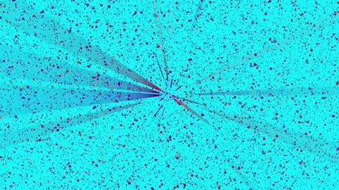 Turquoise background with bright rays and falling dots Stock Footage 106612461