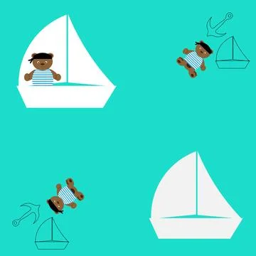 On a turquoise background, a brown pirate bear wearing a bandana and a stripe Stock Illustration