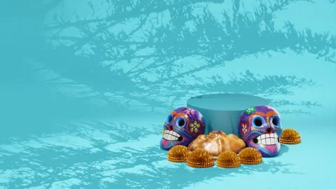 Turquoise background with day of the dead themes graphics Stock Footage 249161433