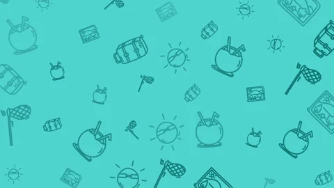 Turquoise background features light blue summer doodle icons perfect for social  Stock Footage 324604151